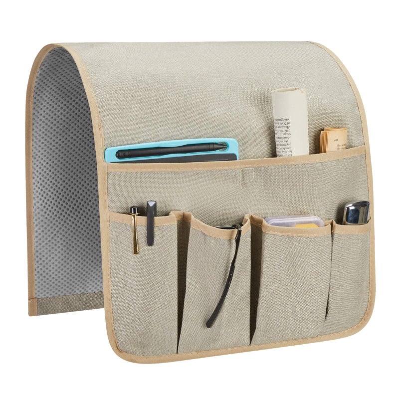 SYSOV Sofa Armrest Organizer, Remote Control Holder for Recliner Couch, Arm Chair Caddy with 5 Pockets for Magazine, Tablet, Phone, iPad - Image 1